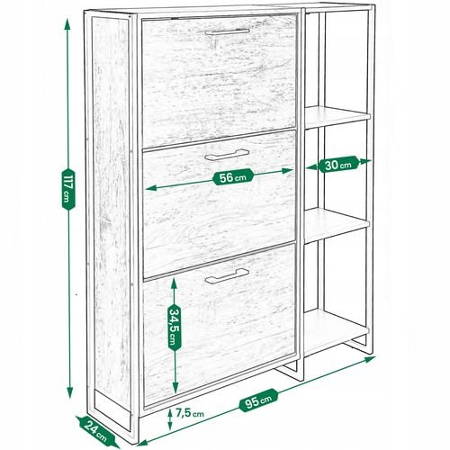 szafka na buty regał 3 komory obuwie komoda pojemna do przedpokoju loft na Arena.pl