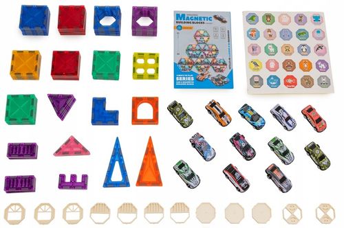 Klocki magnetyczne konstrukcyjne ZESTAW XXL 82 el. tor samochodowy 12 AUT na Arena.pl