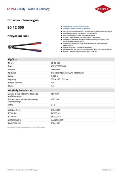 NOŻYCE DO KABLI 500MM - KN 95 12 500 zdjęcie 3