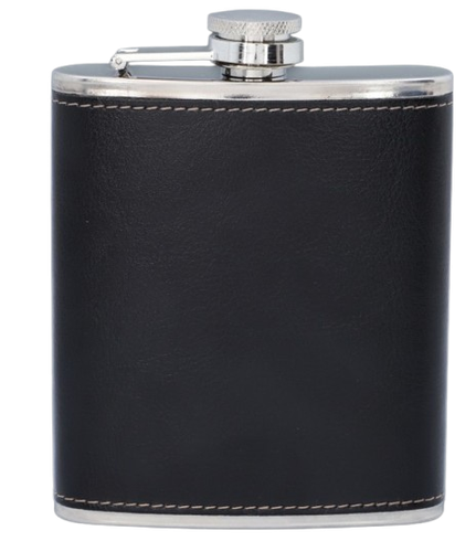 Piersiówka ze Stali Nierdzewnej w Czarnej Eko-Skórze 6 OZ ok. 180 ml na Arena.pl