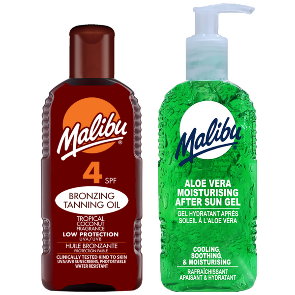 Malibu Olejek Do Opalania SPF4 200ml + Aloe Żel Po Opalaniu 200ml zdjęcie 1