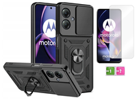 Etui pancerne do MOTOROLA MOTO G54 Slide Ring czarny + szkło na ekran 9H