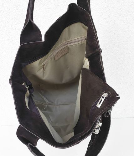 Zamszowa torebka shopper ciemna czekolada na Arena.pl