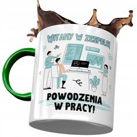 Kubek Zielony Na Powitanie Przywitanie W Pracy Z Nadrukiem Ze Zdjęciem