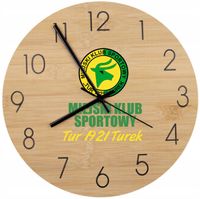 Bambusowy ZEGAR ścienny nadruk dlaKLUBU SPORTOWEGO LOGO NAPIS
