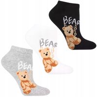 Damskie Skarpetki Stopki z Uroczym Misiem Bawełniane 3-pary MORAJ 35-38