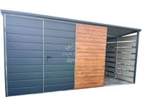 Schowek domek ogrodowy 3x3m + wiata 1,5m  drewnopodobny dach spad w tył