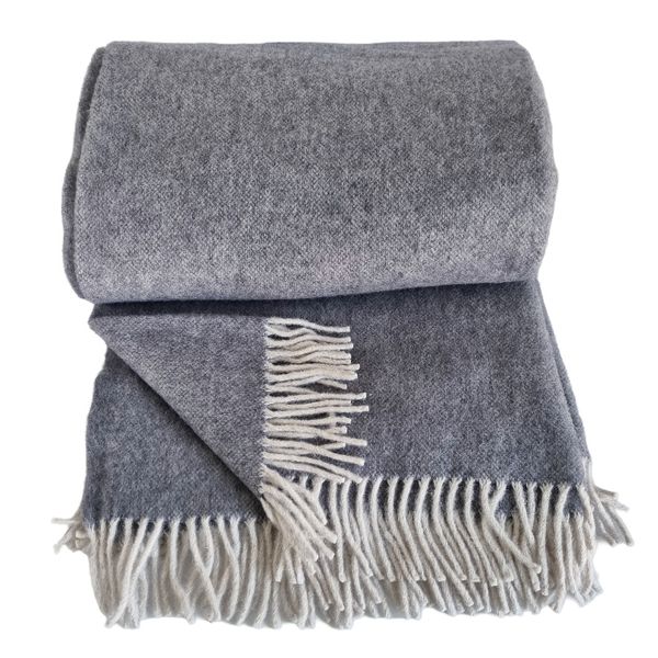 Koc wełniany jednobarwny z jasnymi frędzlami grafitowy zdjęcie 1
