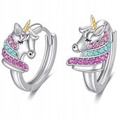 Srebrne kolczyki 925 jednorożce dla dziewczynki kolczyki srebro kółka