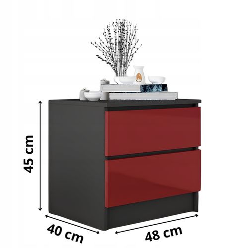 Stolik Nocny Szafka Nocna MDF 45 x 48x 40 CM Zoe Czarna Czerwony Połysk na Arena.pl