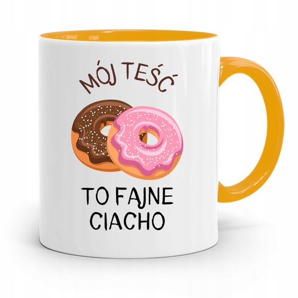 Kubek Żółty Dla Teścia Mój Teść To Fajne Ciacho Z Nadrukiem Ze Zdjęciem zdjęcie 1