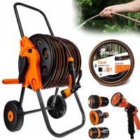 WĄŻ OGRODOWY NA WÓZKU 1/2 50m PISTOLET ZRASZACZ 3X ZŁĄCZKI PODLEWANIE MOCNY