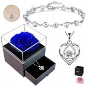 ZESTAW Naszyjnik Bransoletka Srebrna Damska KOMPLET Wieczna Róża Na