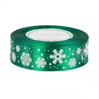 Wstążka satynowa ZIELONA 25mm 23m ŚNIEŻYNKI święta