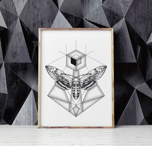 Plakat ćma motyl geometryczny dotwork 21x29,7 cm A4 na Arena.pl