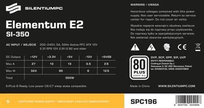 SilentiumPC Elementum E2 SI 350W (80+ EU, 1xPEG, 120mm) na Arena.pl