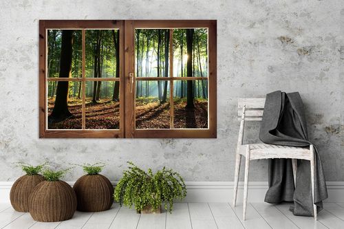 Obraz na płótnie - Canvas, okno - las 60x40 na Arena.pl