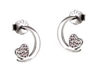 Delikatne rodowane srebrne kolczyki celebrytka księżyc serce cyrkonie srebro 925 K1593