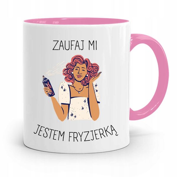 Kubek Różowy Dla Fryzjera Zaufaj Jestem Fryzjerką Z Nadrukiem Ze Zdjęciem zdjęcie 1