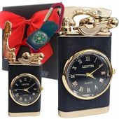 ZAPALNICZKA ŻAROWA ZEGAREK TARCZOWY LED ETUI Z KOKARDĄ BRELOK Z KOMPASEM
