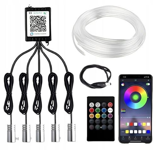 Zestaw Oświetlenia Do Wnętrza Auta Światłowód Ambiente RGB 7M Aplikacja na Arena.pl