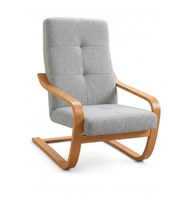 Fotel Finka bujany do salonu stelaż drewno olcha materiał szary