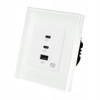 GNIAZDKO SZKLANE POJEDYNCZE USB A+C QUICK CHARGE 65W BIAŁE