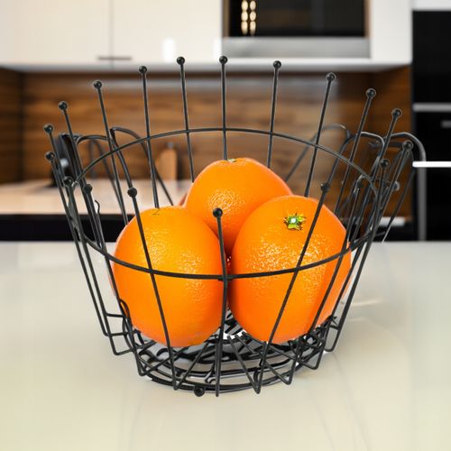 METALOWY KOSZYK NA OWOCE WARZYWA DRUCIANY OZDOBNY CZARNY KOSZ OKRĄGŁY 25 CM na Arena.pl
