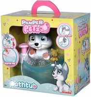PAMPER PETZ ZESTAW Z WANNĄ INTERAKTYWNY PIESEK HUSKY PIJE SIKA + BUTELECZKA