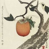 Plakat 30x30cm Grasshopper and Persimmon, Hokusai Vintage do Salonu