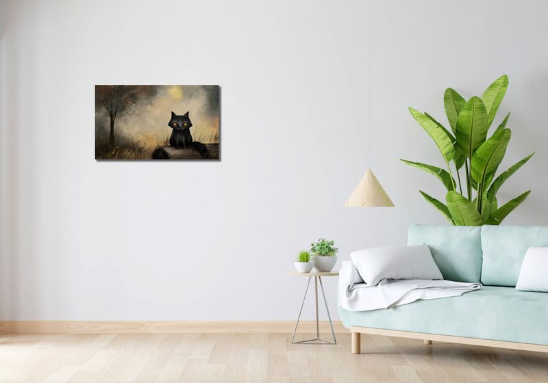 Obraz 70x40cm Czarny Kot zdjęcie 2