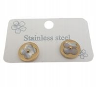 Piękne kolczyki stal chirurgiczna kółko perłowy kwiatek kolor złoty