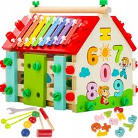 Sorter Drewniany Domek Edukacyjny Cyfry Kostka Cymbałki Kulki dla Dzieci
