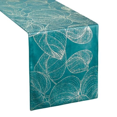 Bieżnik dekoracyjny BLINK-16 35x140 ciemnoturkusowy w duże liście na Arena.pl