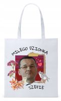 Mateusz Morawiecki Pis Torba Eco Biała Shopper Z Nadrukiem Ze Zdjęciem