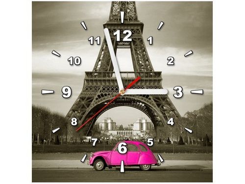 30X30CM OBRAZ ZEGAR ŚCIENNY RÓŻOWY CITROEN 2CV WIEŻĄ EIFFLA OBRAZ MALOWANE na Arena.pl