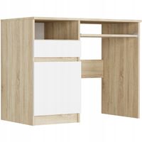 BIURKO 96CM KUMPUTEROWE BIUROWE SZUFLADY PÓŁKI STOLIK LEWE SONOMA BIAŁE