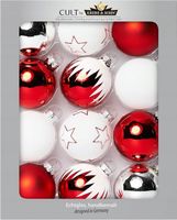 12 SZKLANYCH BOMBEK, BOMBKI CHOINKOWE CZERWONE BIAŁE SREBRNE MIX 8CM