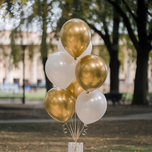 BALONY BIAŁO ZŁOTE CHROMOWANE ZESTAW BALONÓW NA KOMUNIĘ ŚLUB WESELE na Arena.pl