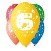 balon z nadrukiem cyfry "6" / 5szt.urodziny pastel