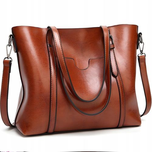 POJEMNA DAMSKA TORBA TOREBKA EKO-SKÓRZANA NA RAMIĘ BRĄZOWA POJEMNA+PASEK na Arena.pl
