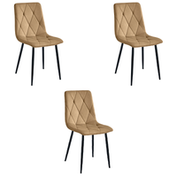 Krzesła welurowe LIBRA brązowe zestaw 3 szt nogi czarne do jadalni
