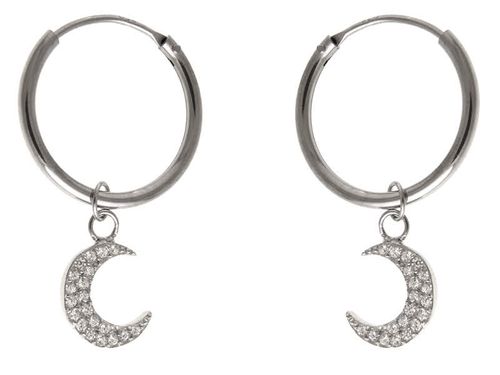 Eleganckie rodowane wiszące srebrne kolczyki kółka kółeczka księżyc moon białe cyrkonie srebro 925 K2675 na Arena.pl