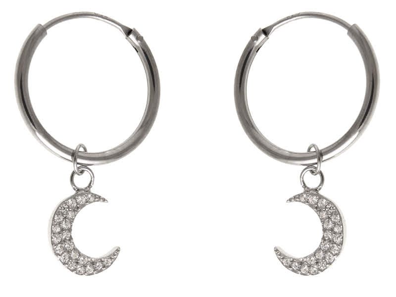 Eleganckie rodowane wiszące srebrne kolczyki kółka kółeczka księżyc moon białe cyrkonie srebro 925 K2675 zdjęcie 1