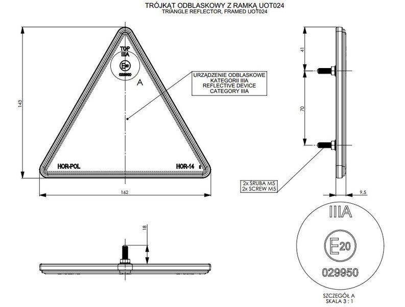 Trójkąt odblask czerwony ramka na 2 śruby (UOT024) zdjęcie 2