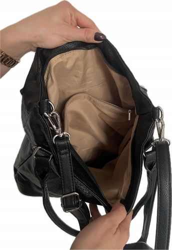 Torebka damska worek skóra ekologiczna czarna codzienna na Arena.pl