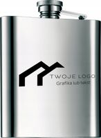 Piersiówka metalowa z grawerem nadrukiem logo DANYMI FIRMY gadżet firmowy