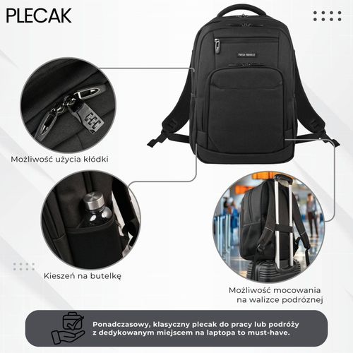 plecak na laptopa podróżny do biura wielofunkcyjny czarny na Arena.pl