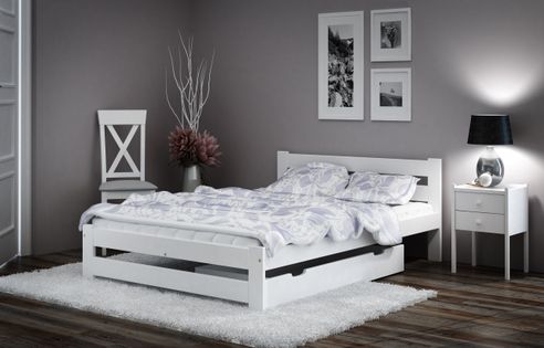 Łóżko 160x200 sosnowe białe Stelaż Zagłówek A1