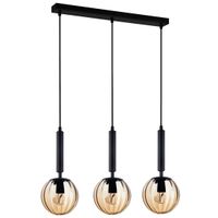 Modernistyczna LAMPA wisząca RAVENA PND-2324-3L BK+AMB Italux szklane kule zwis kaskada czarna bursztynowa